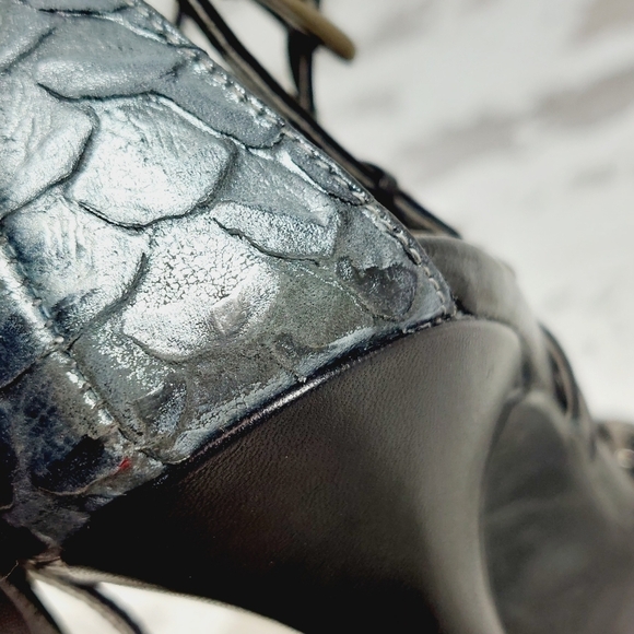 Jazz Metallic Black Blue Pointy Toe Ankle Strap Buckle Crocodile Skin Heels O623 - Picture 12 of 13